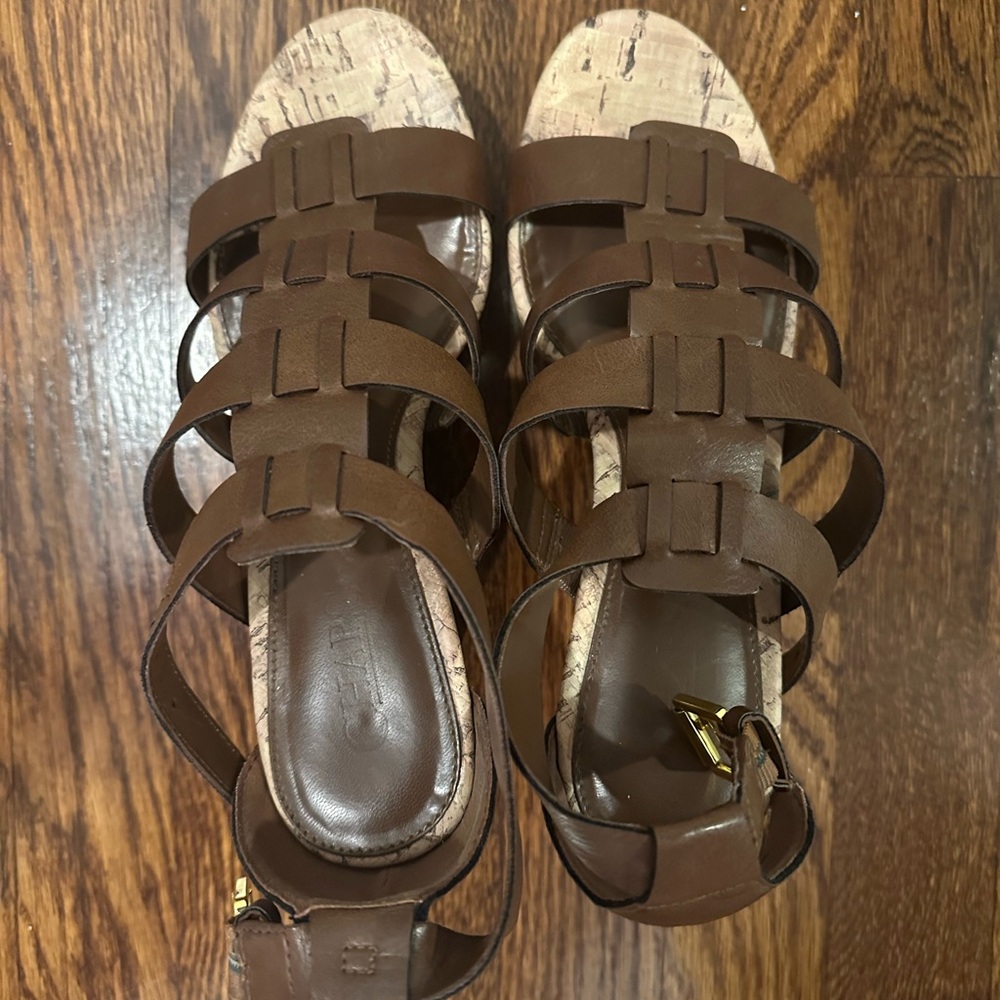 Chaps Brown Leather Wedges